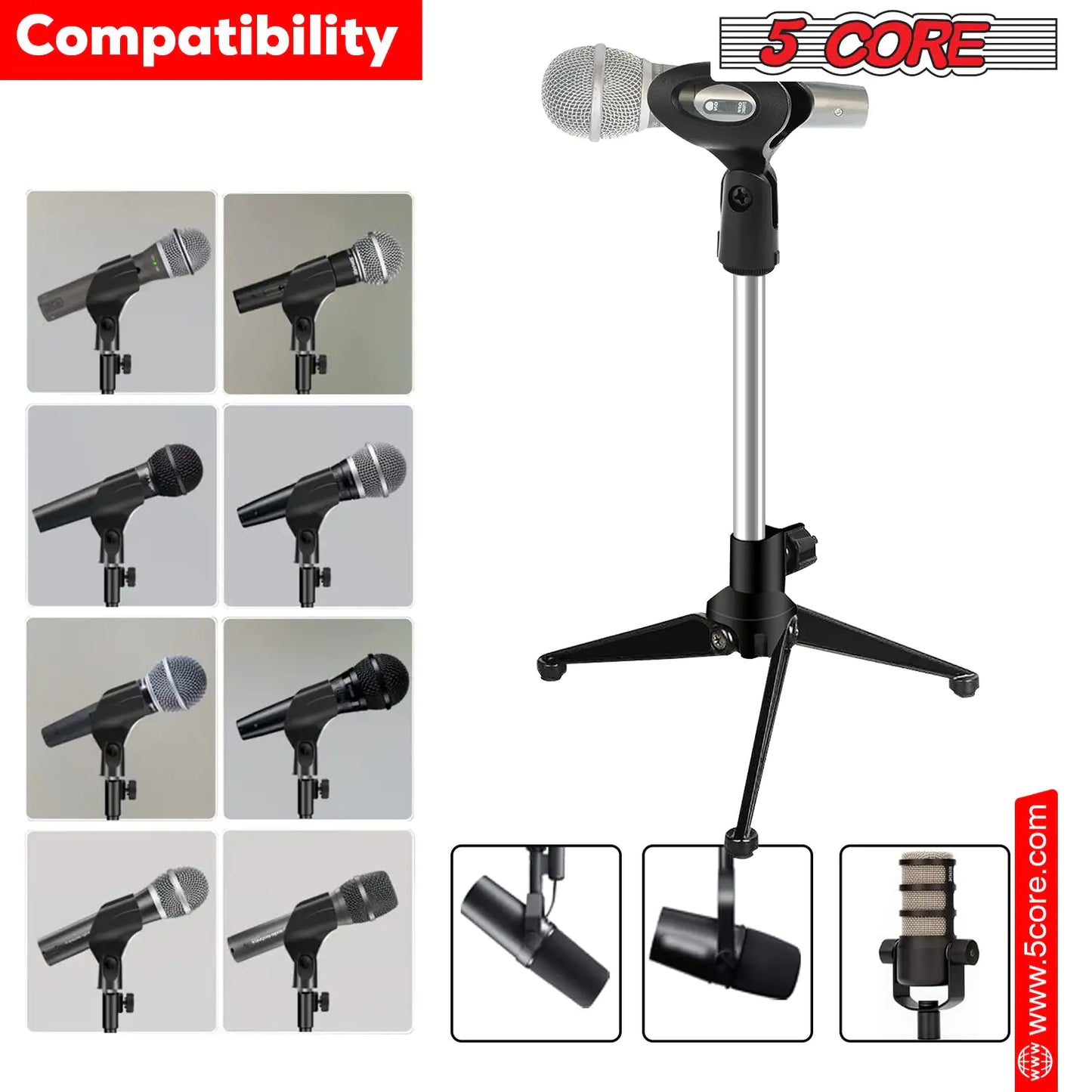 5Core Desktop Mic Stand Tripod Universal Desk Microphone Holder Table Top Stands by Anti Spier