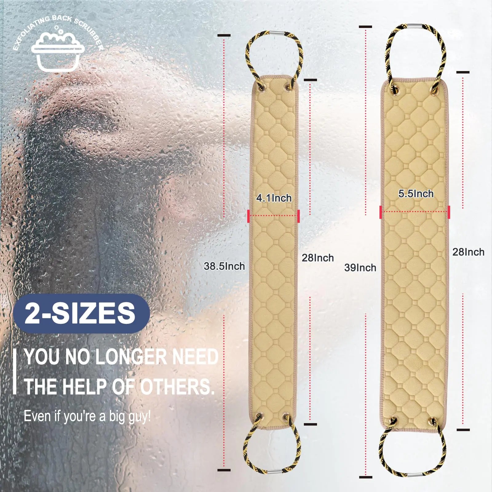 Exfoliating Back Scrubber with Handles, 39 Inch Double-Sided Back Exfoliator Body Scrub Towel, Exfoliating Washcloth Bath Tool for Use in Shower, Back Washer to Deep Clean Your Skin for Men & Women Beige (39*5.5 Inch) by Anti Spier
