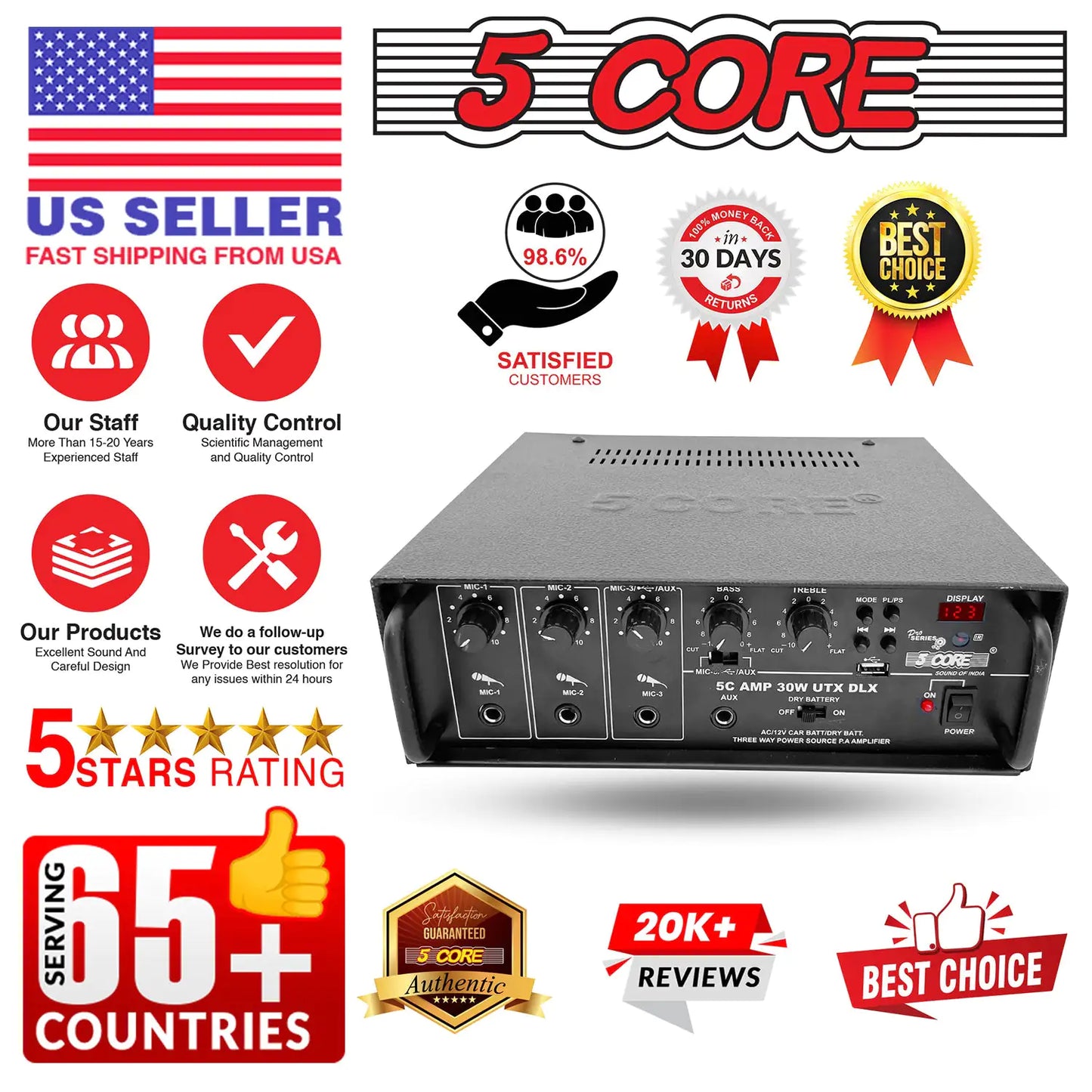 5Core Amplifier Home Audio Stereo Receiver PA Speaker Microphone Surround Sound Amp by Anti Spier