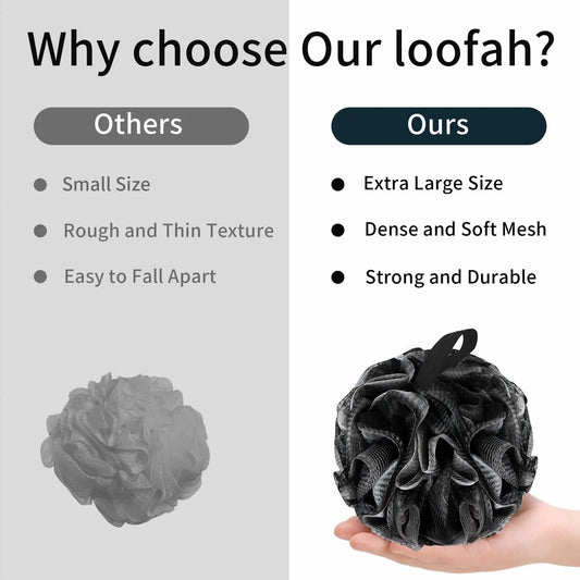 Bath Loofah Shower Sponge Body Back Scrubber Soft Mesh Shower Puffs Exfoliating Loofa for Women & Men Bath Accessories Cleaning Tool (4Pack 60G Black, Charcoal Black) 1 Count (Pack of 4) by Anti Spier