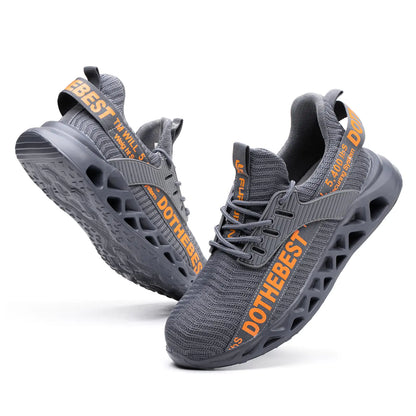 Furuian Steel Toe Sneakers for Men Women Lightweight Safety Shoes Comfortable Puncture Proof Slip On Indestructible Work Shoes 6.5 Women/5 Men Waterproof Grey by Anti Spier