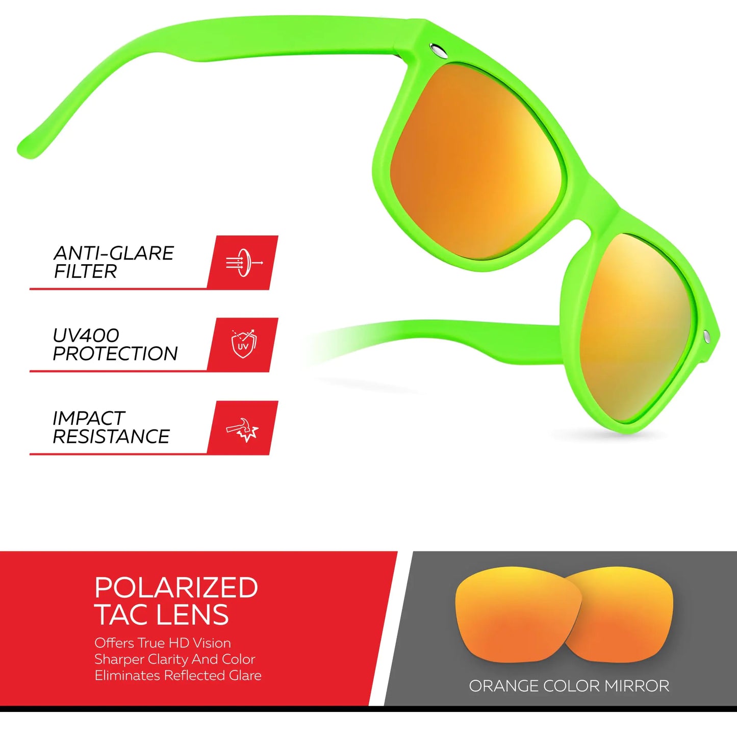 Retro Rewind Polarized Sunglasses for Men and Women - UV Protection Classic Sun Glasses Matte Lime Green | Revo Orange by Anti Spier