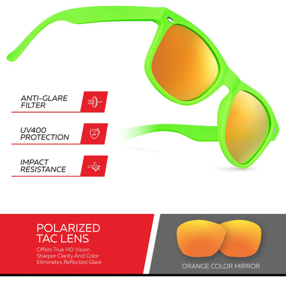 Retro Rewind Polarized Sunglasses for Men and Women - UV Protection Classic Sun Glasses Matte Lime Green | Revo Orange by Anti Spier