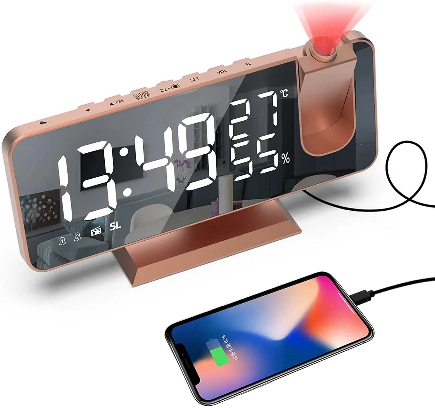 LED Projection Digital Alarm Clock Phone Charger by Anti Spier