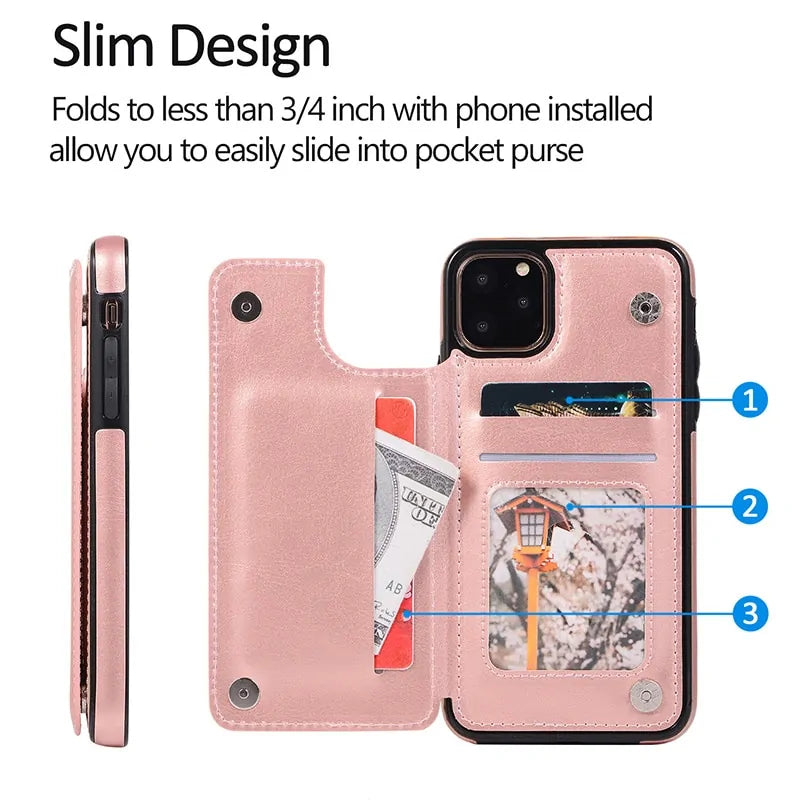 Leather Wallet Case for iPhone - Flip Cover with Card Slots & Kickstand by Anti Spier