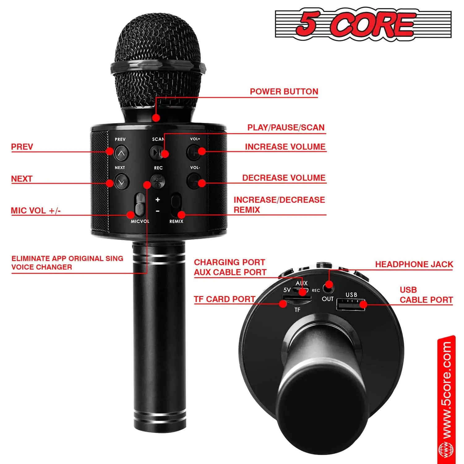 5Core Wireless Karaoke Microphone Bluetooth Mic Portable Handheld Microfonos Inalambricos by Anti Spier