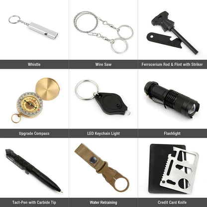 14 in 1 Outdoor Emergency Survival And Safety Gear Kit Camping Tactical Tools SOS EDC Case by Anti Spier