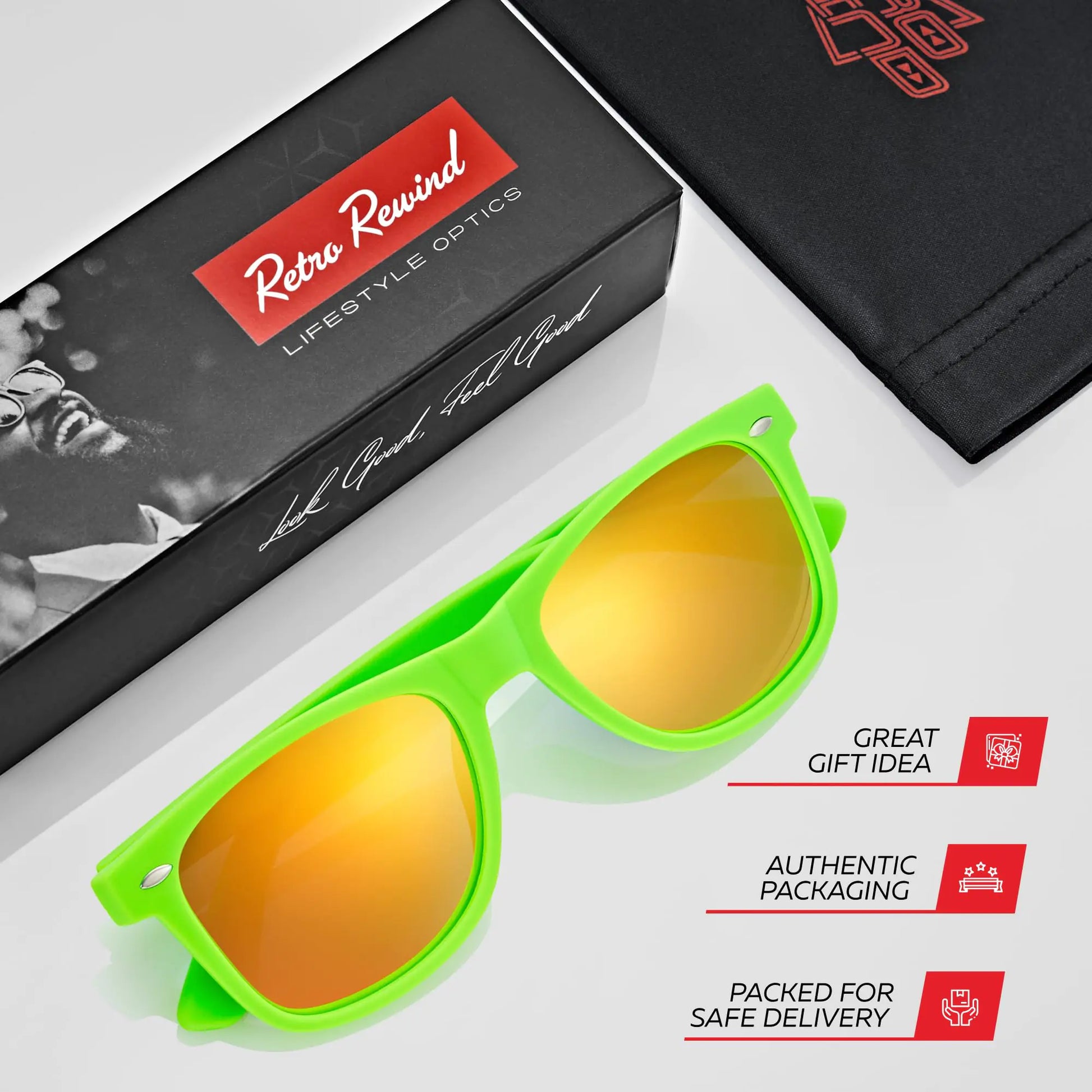 Retro Rewind Polarized Sunglasses for Men and Women - UV Protection Classic Sun Glasses Matte Lime Green | Revo Orange by Anti Spier