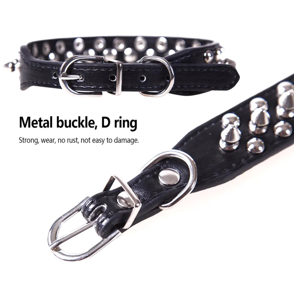 Spiked Studded Leather Dog Collar Rivets Pet Small Large Cat Pit Bull Adjustable by Anti Spier