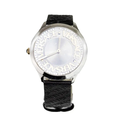 Versace 38mm Silver Logo Halo Dial Embossed Leather Watch by Anti Spier