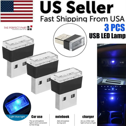 3x Mini Blue LED USB Car Interior Light Neon Atmosphere Ambient Lamp Accessories by Anti Spier