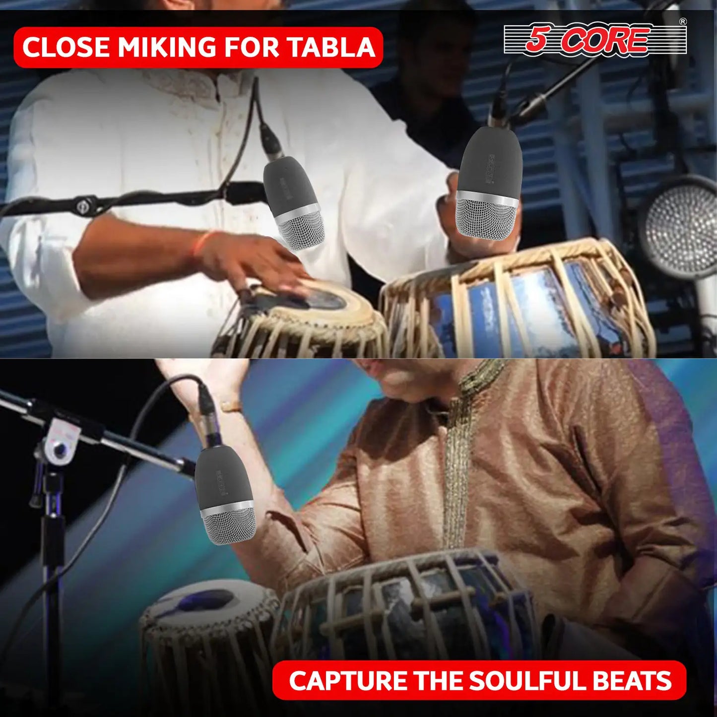 5Core Tabla Microphone Set Uni-Directional XLR Kick Snare Bayan Dayan Instrument Mic by Anti Spier