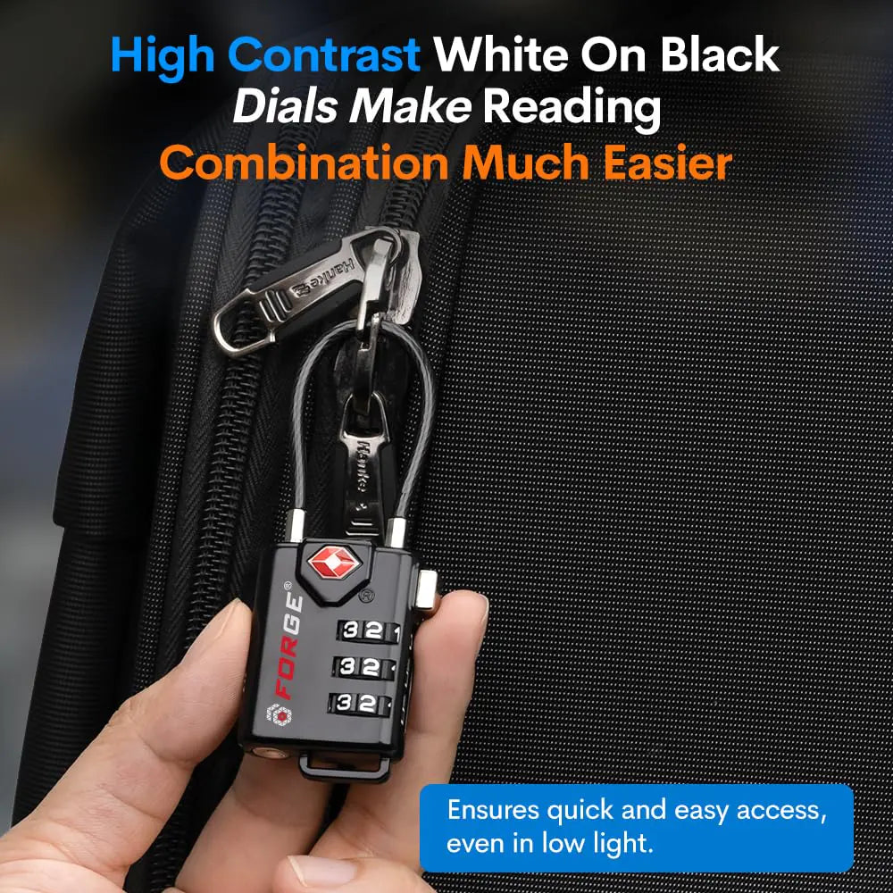 TSA Approved Cable Luggage Locks, Re-settable Combination with Alloy Body Black Single Pack by Anti Spier