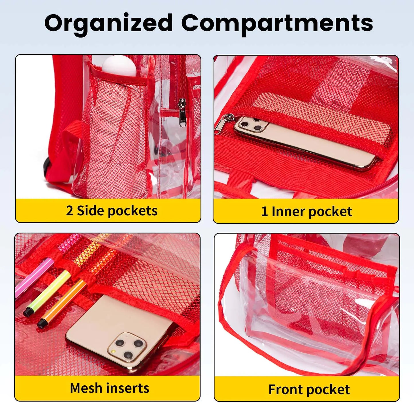 Vorspack Clear Backpack Heavy Duty - PVC Transparent Backpack Large Clear Book Bag for College Work Red by Anti Spier