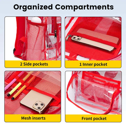Vorspack Clear Backpack Heavy Duty - PVC Transparent Backpack Large Clear Book Bag for College Work Red by Anti Spier