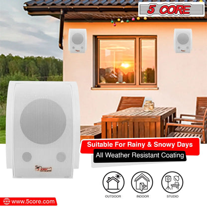 5Core Outdoor Speakers Stereo In Wall 100W Peak Passive Home Audio System by Anti Spier