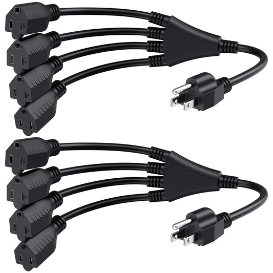 Cable Matters [UL Listed] 2-Pack 4 Outlet Power Splitter Cord (Power Cord Splitter) 1.5 Feet by Anti Spier