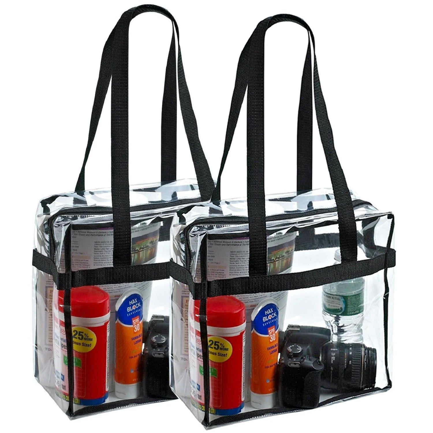 2x Clear PVC Tote Bag Women Large Transparent Handbag Zip Purse Stadium Security by Anti Spier