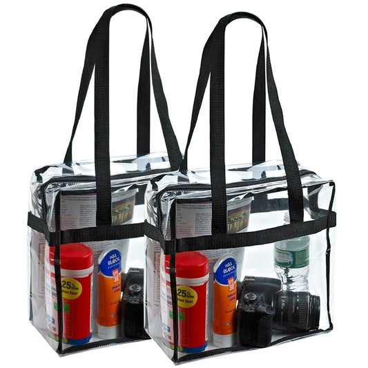 2x Clear PVC Tote Bag Women Large Transparent Handbag Zip Purse Stadium Security by Anti Spier