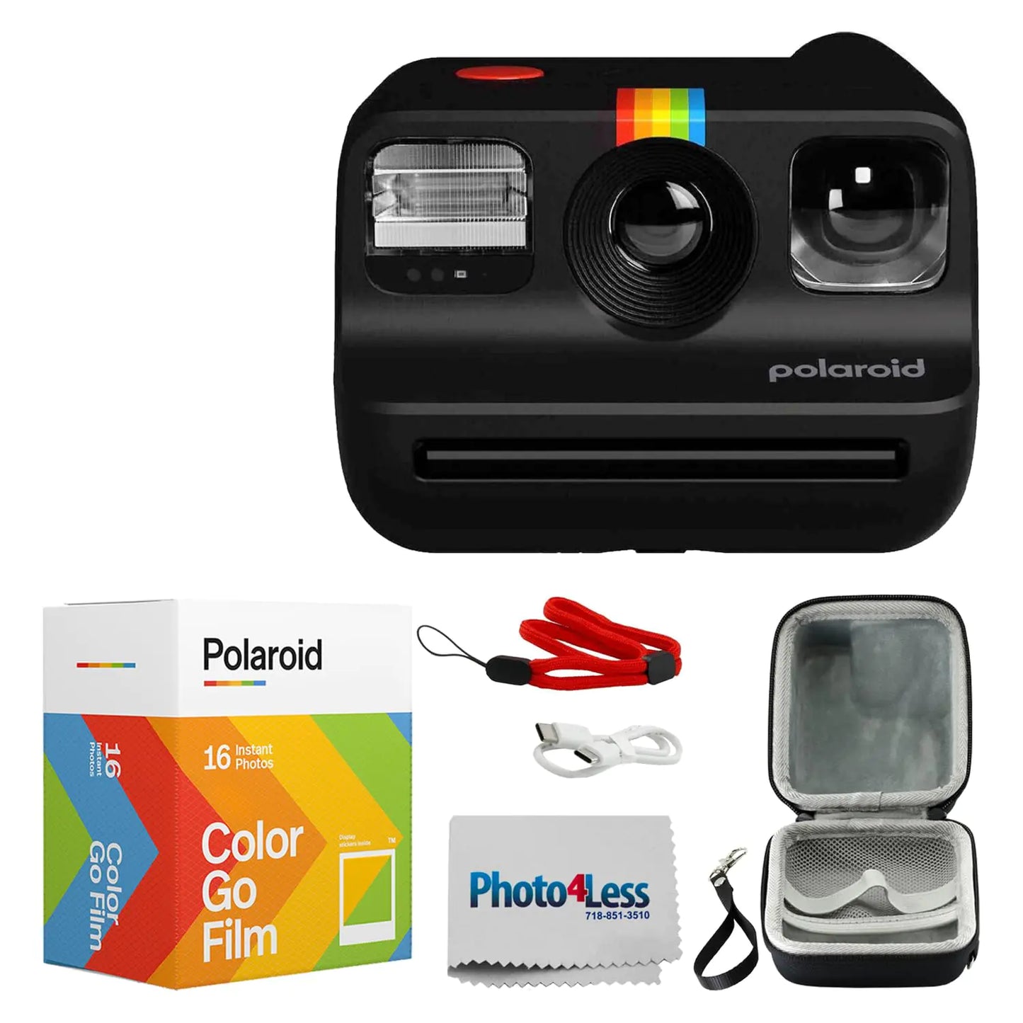 Polaroid Go Generation 2 Instant Film Mini Camera (Black) Bundled with Polaroid GO Color Film Double Pack Hard Carrying Case Lens Cleaning Cloth by Anti Spier