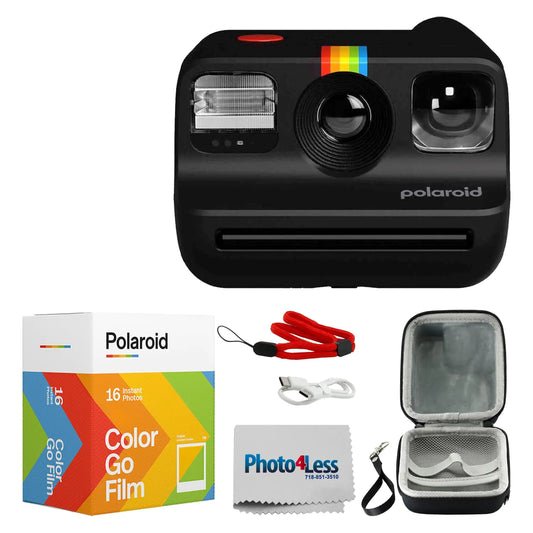 Polaroid Go Generation 2 Instant Film Mini Camera (Black) Bundled with Polaroid GO Color Film Double Pack Hard Carrying Case Lens Cleaning Cloth by Anti Spier