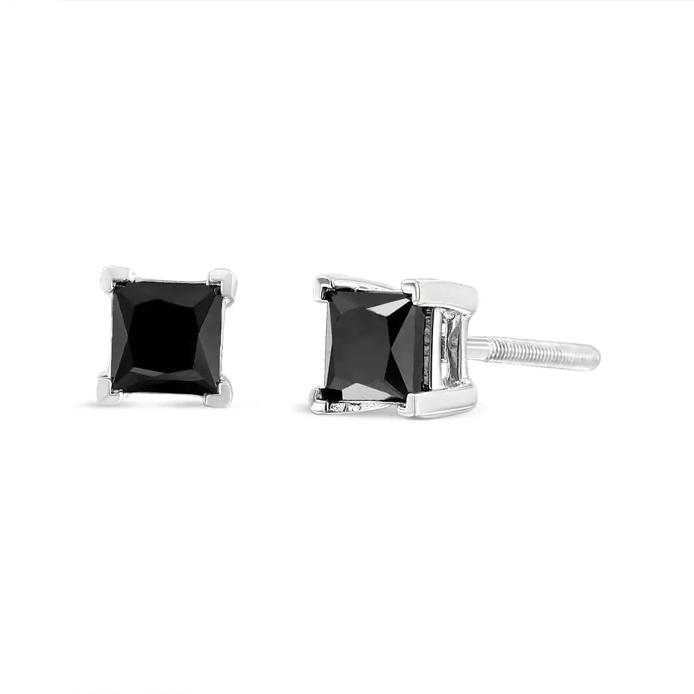 14K White Gold Princess-Cut Treated Black Diamond Classic 4-Prong Stud Earrings by Anti Spier