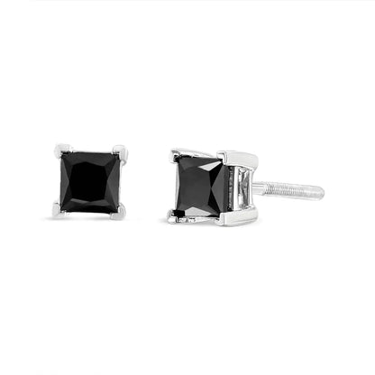 14K White Gold Princess-Cut Treated Black Diamond Classic 4-Prong Stud Earrings by Anti Spier
