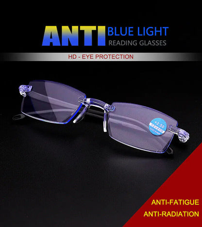 4 PK Mens Rectangular Rimless Blue Light Blocking Reading Glasses Unisex Readers by Anti Spier