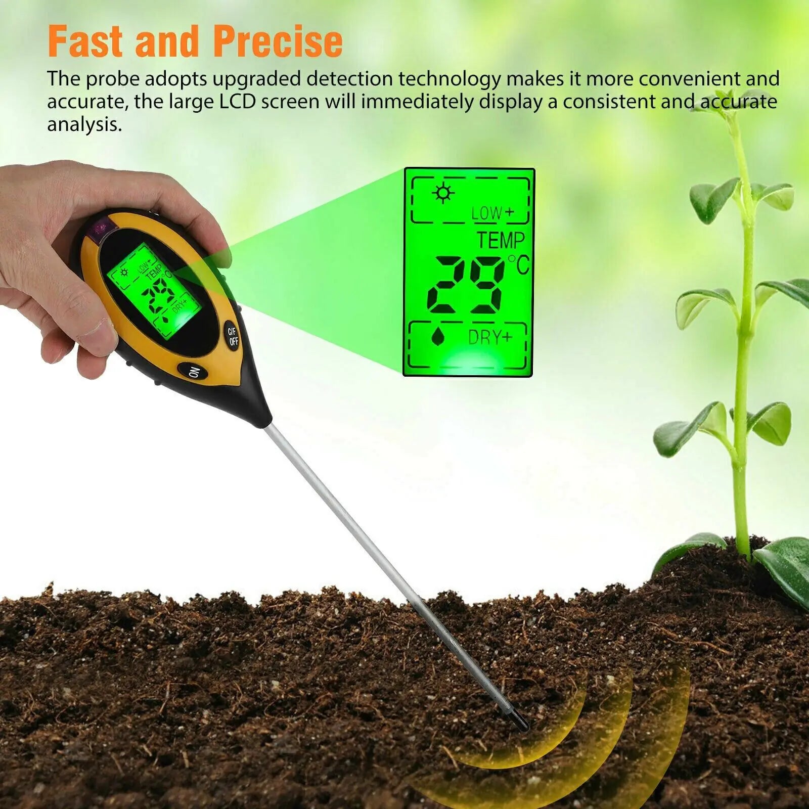 4 In 1 LCD Digital Soil Tester PH Water Moisture Temperature Sunlight Plant Test by Anti Spier