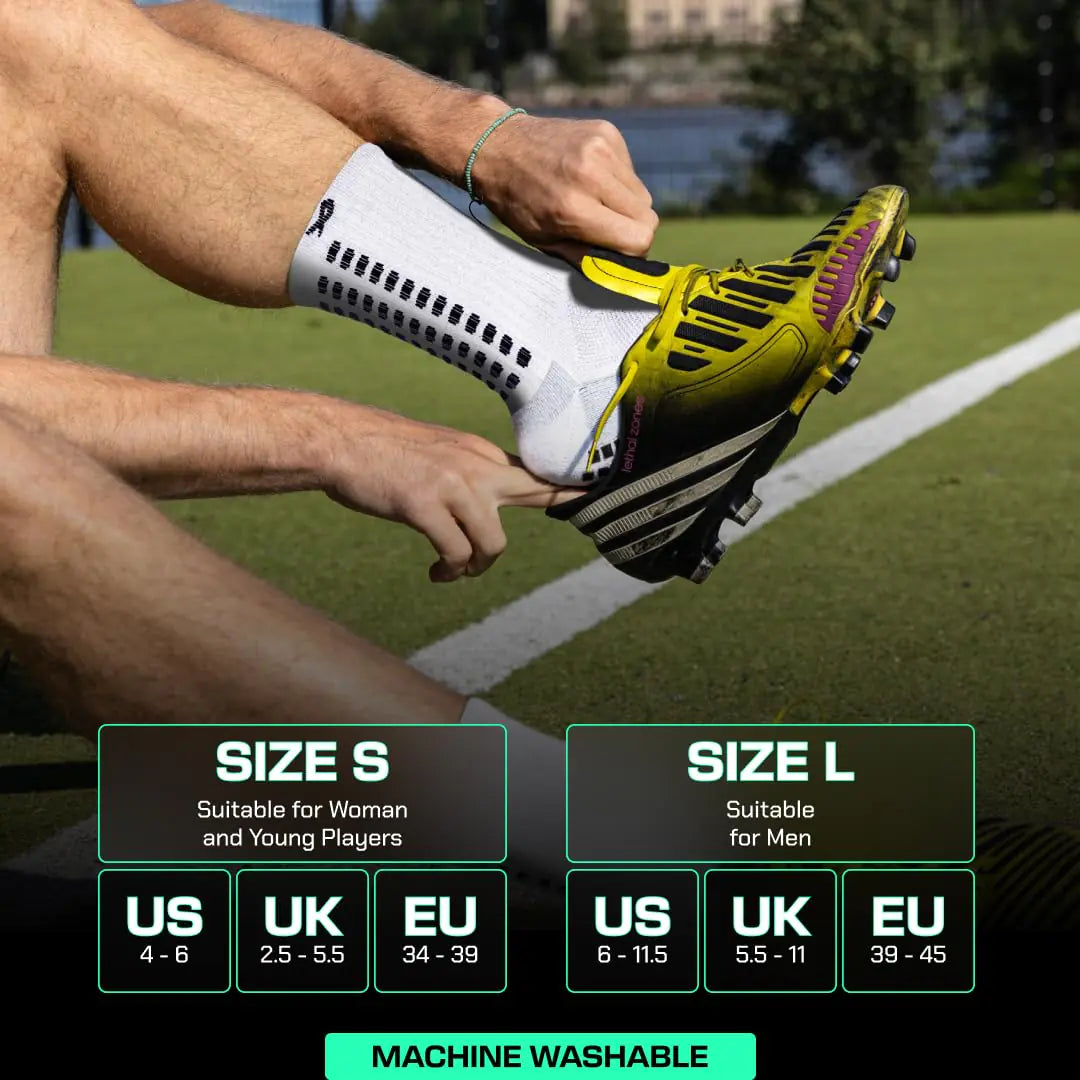 Lux Dual Grip Socks - Soccer Grip Socks for Men and Women. GripArray™ Performance & Comfort - Anti-Slip Grip Socks for Soccer Large White (2 Packs) by Anti Spier