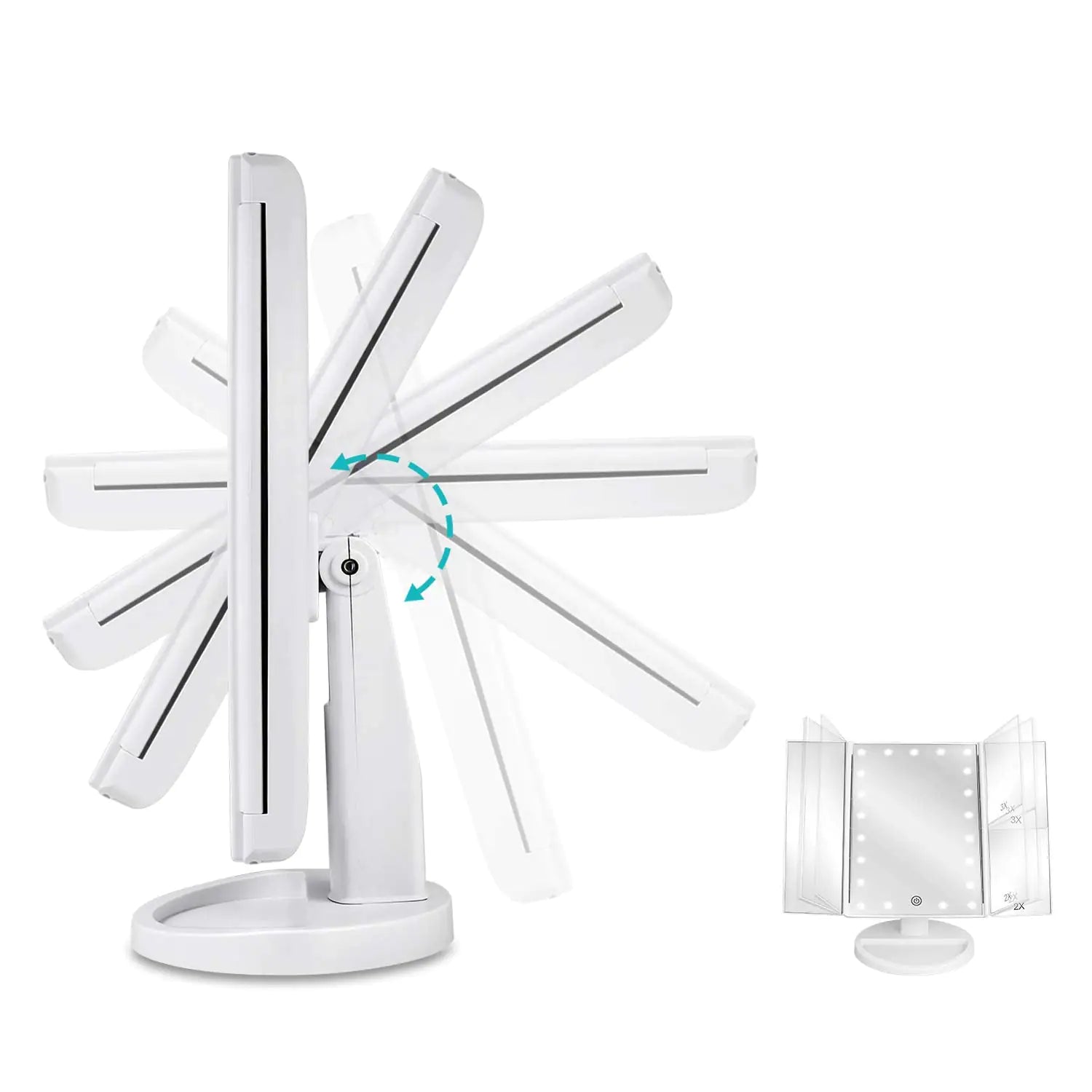 Floor Mount Tri-Fold Lighted Vanity Mirror with 21 LED Lights, Touch Screen and 3X/2X/1X Magnification, Two Power Supply Modes Make Up Mirror,Travel Mirror White by Anti Spier
