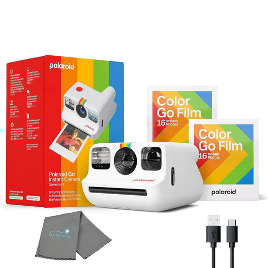 Polaroid Generation 2 Go Instant Mini Camera Starter Set White Instant Camera with 32 Polaroid Go Color Instant Film Bundle with a Lumintrail Lens Cleaning Cloth by Anti Spier