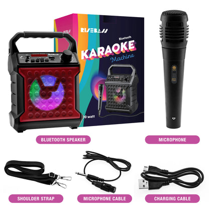 Risebass Portable Karaoke Machine with Microphone - Home Karaoke System with Party Lights for Kids and Adults - Rechargeable USB Speaker Set with FM Radio, SD/TF Card Support, and AUX-in by Anti Spier