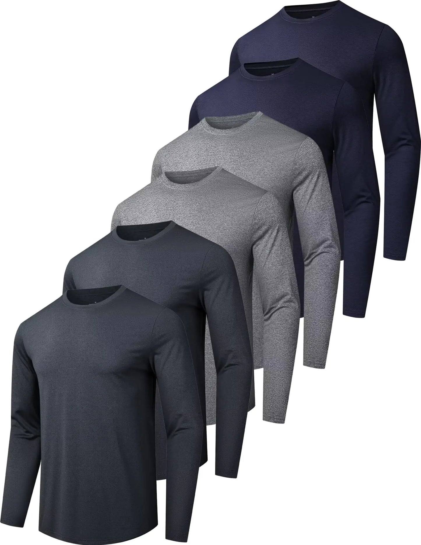 6 Pack Men's Quick Dry Long Sleeve Shirts Moisture Wicking Sun Protection UV UPF SPF Performance T-Shirt for Casual Small 2*black/2*grey/2*dark Grey(6 Pack) by Anti Spier