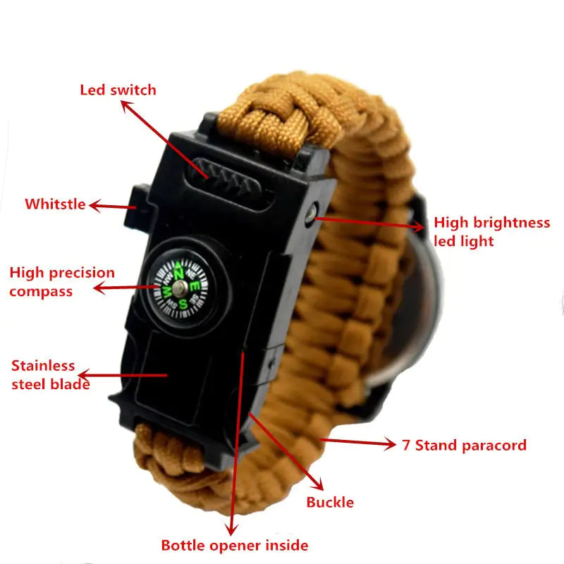 Outdoor Multi function Camping Survival Watch Bracelet Tools With LED Light by Anti Spier