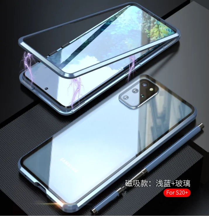 Samsung Galaxy Note 20 Tempered Glass Built-in Magnet Metal Bumper Case by Anti Spier