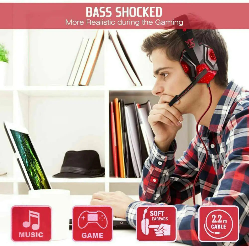 3.5mm Gaming Headset Mic LED Headphones Stereo Bass Surround For PC PS4 Xbox One by Anti Spier