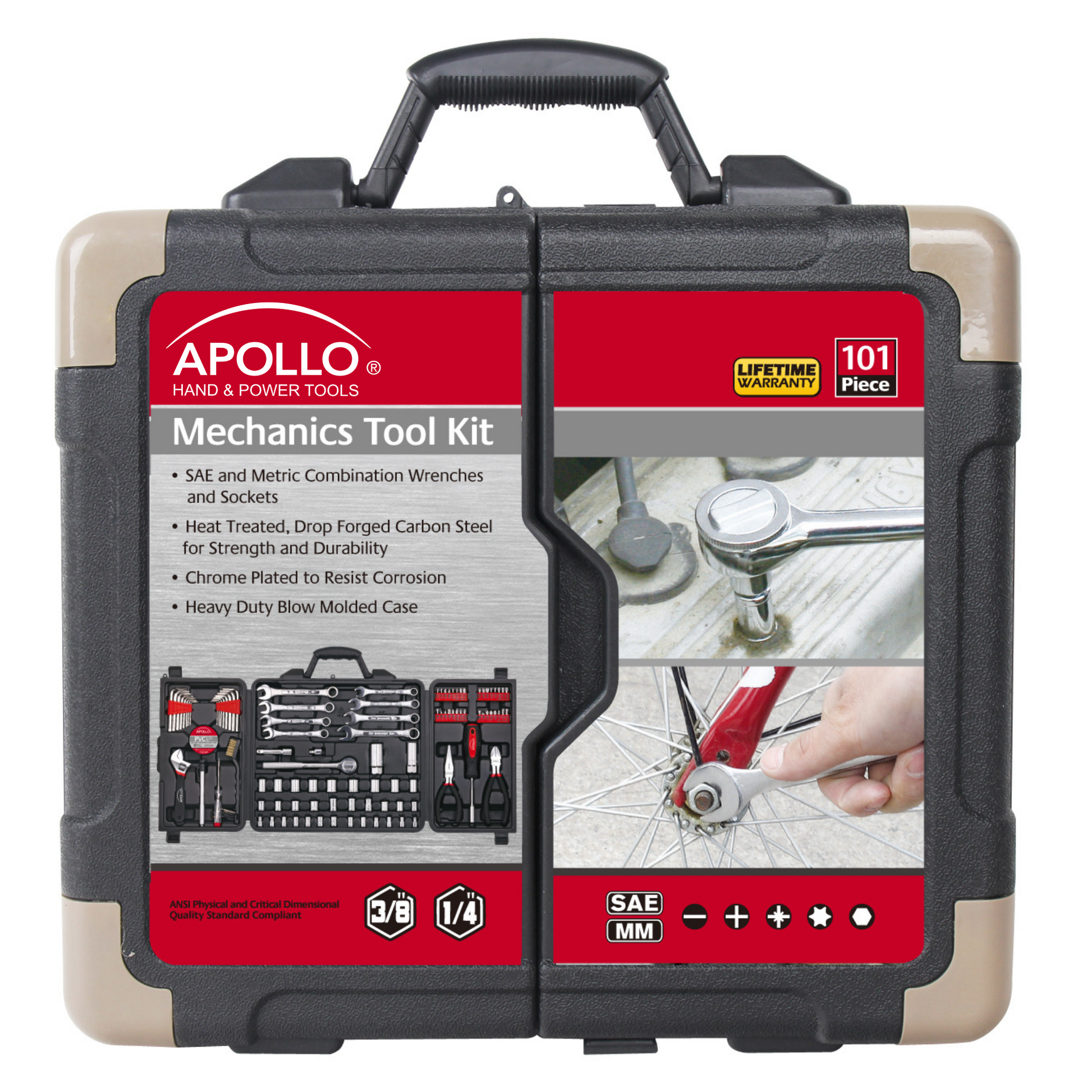 101 Piece Mechanic Tool Set for Vehicle and Home Maintenance, Roadside Emergencies. SAE and Metric Tool Set for Car, Boat, RV, Bikes - DT0006 by Apollo Tools