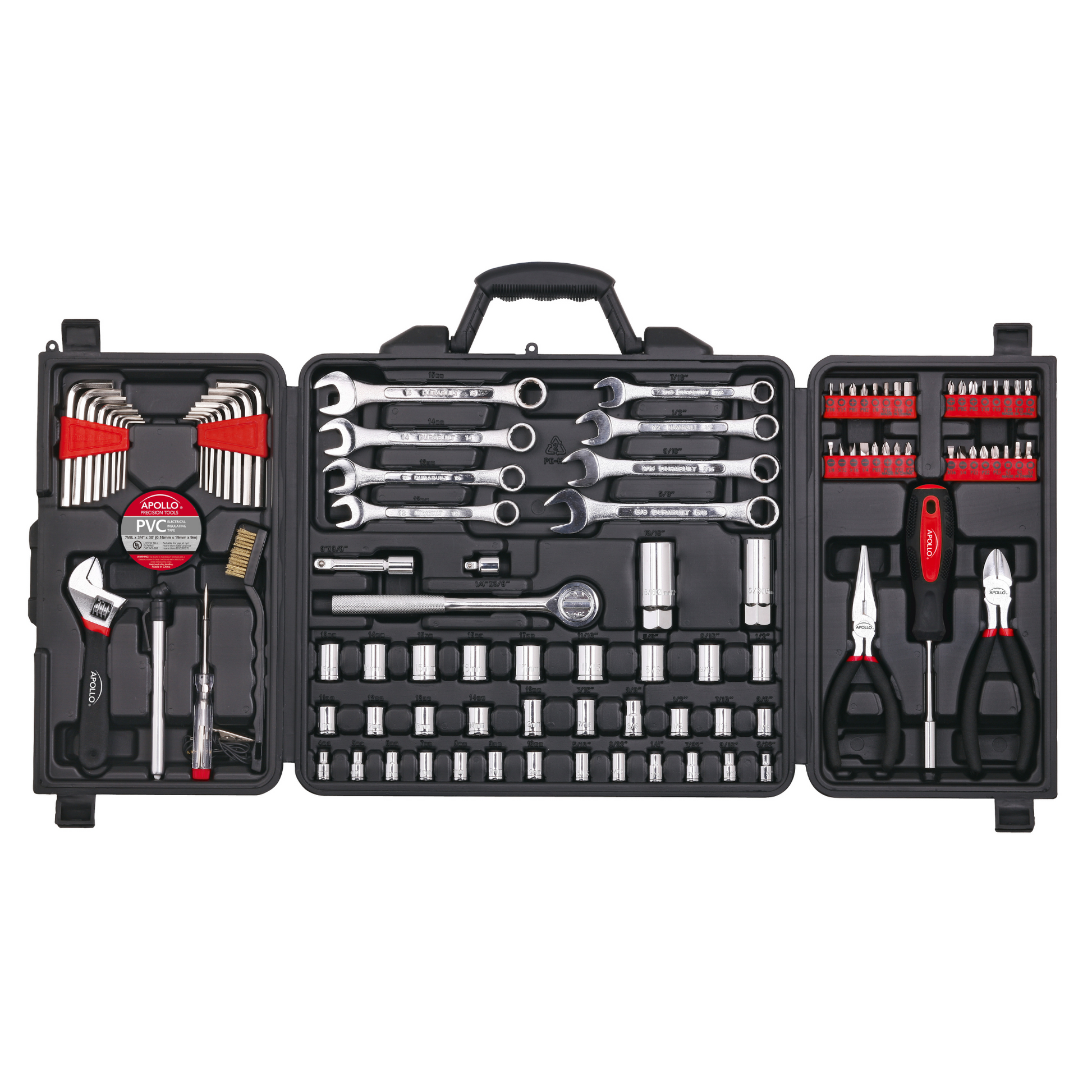 101 Piece Mechanic Tool Set for Vehicle and Home Maintenance, Roadside Emergencies. SAE and Metric Tool Set for Car, Boat, RV, Bikes - DT0006 by Apollo Tools
