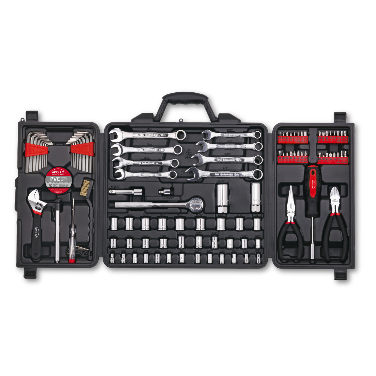 101 Piece Mechanic Tool Set for Vehicle and Home Maintenance, Roadside Emergencies. SAE and Metric Tool Set for Car, Boat, RV, Bikes - DT0006 by Apollo Tools
