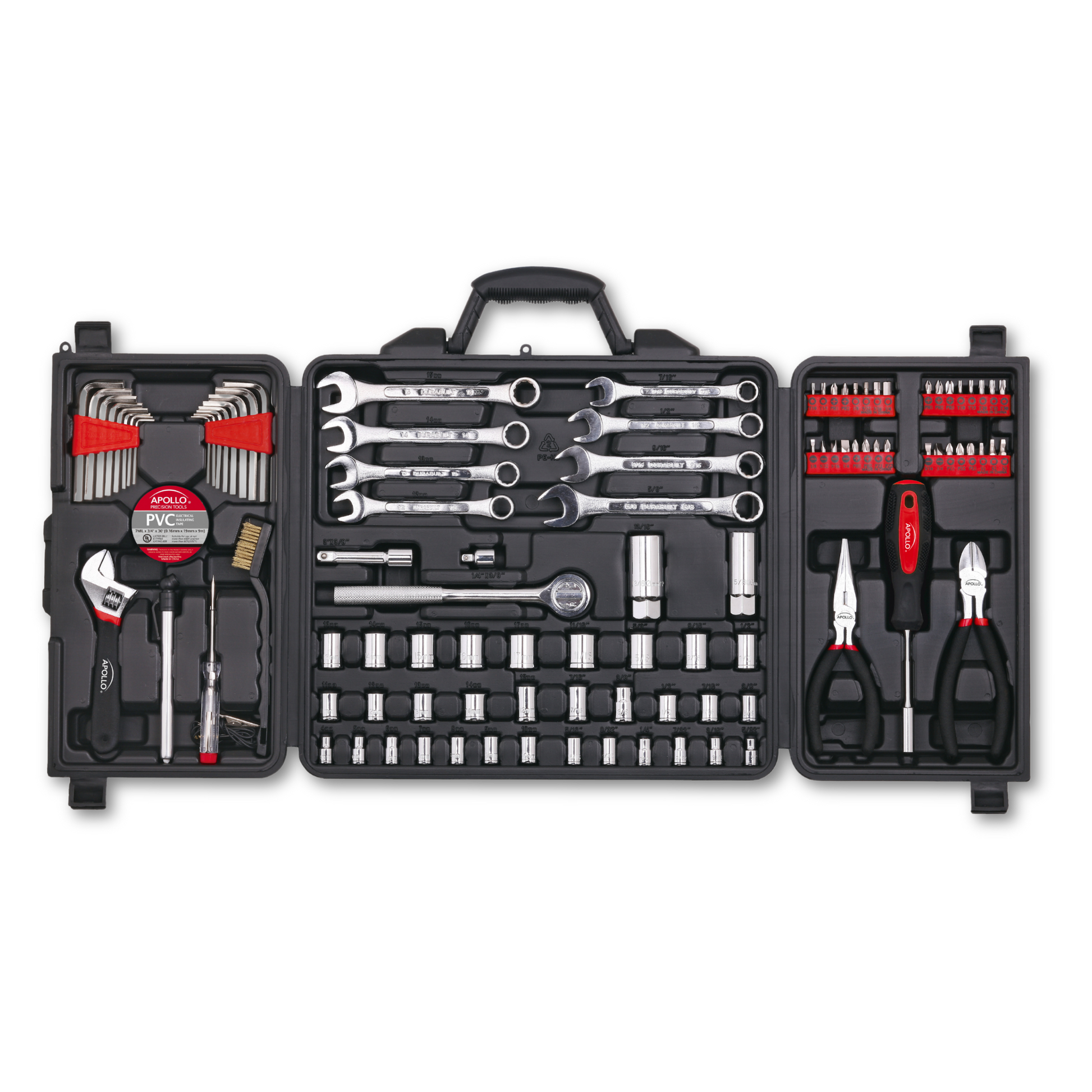 101 Piece Mechanic Tool Set for Vehicle and Home Maintenance, Roadside Emergencies. SAE and Metric Tool Set for Car, Boat, RV, Bikes - DT0006 by Apollo Tools
