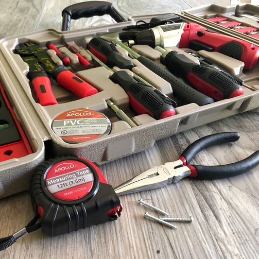 161 Piece Household Tool Kit with Convenient 3.6 Volt Lithium Ion Cordless Screwdriver - DT0739 by Apollo Tools