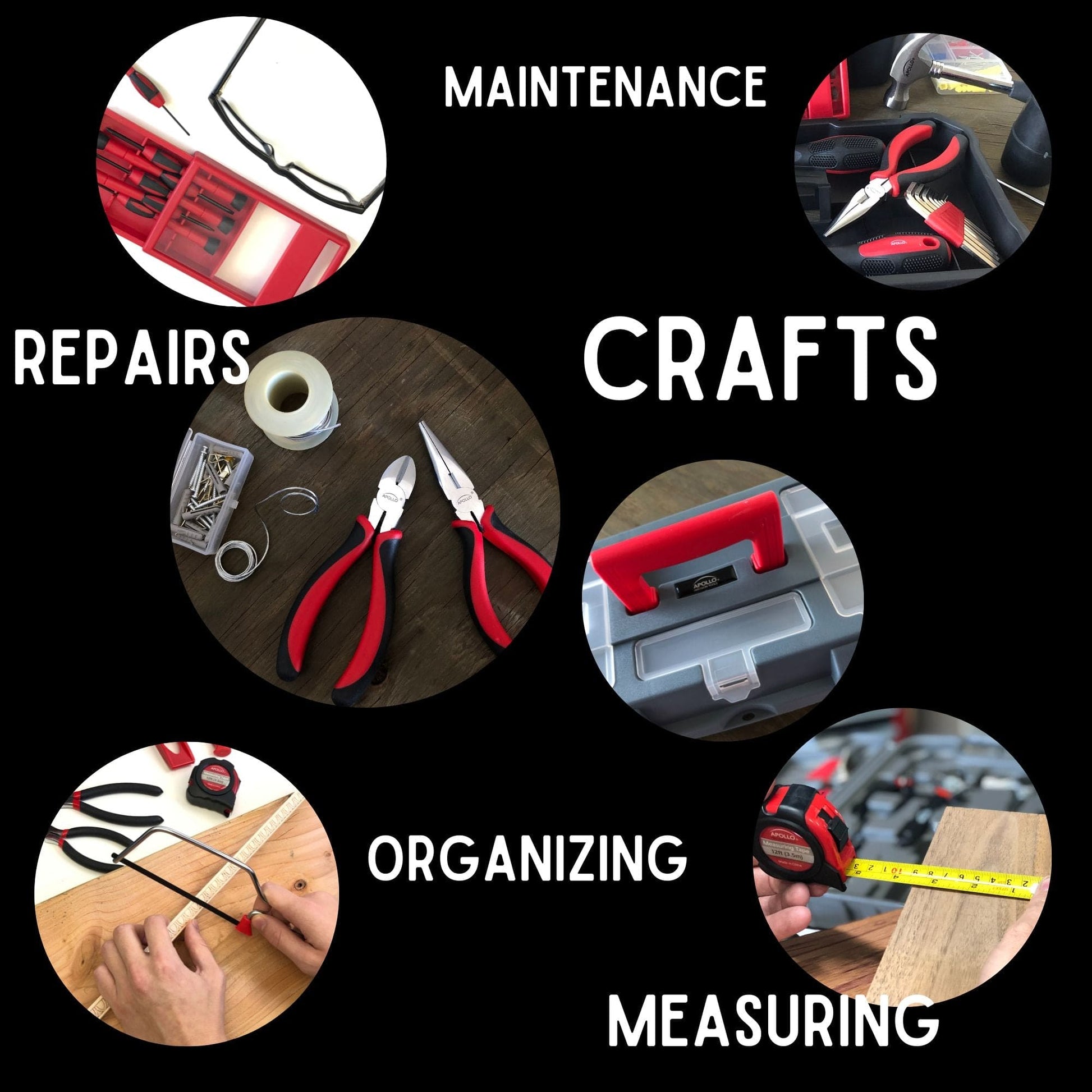 Red 170 Piece Household Tool Kit with New and Improved Tool Box - DT7103 by Apollo Tools