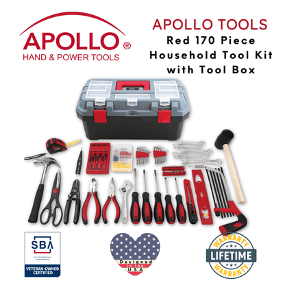 Red 170 Piece Household Tool Kit with New and Improved Tool Box - DT7103 by Apollo Tools