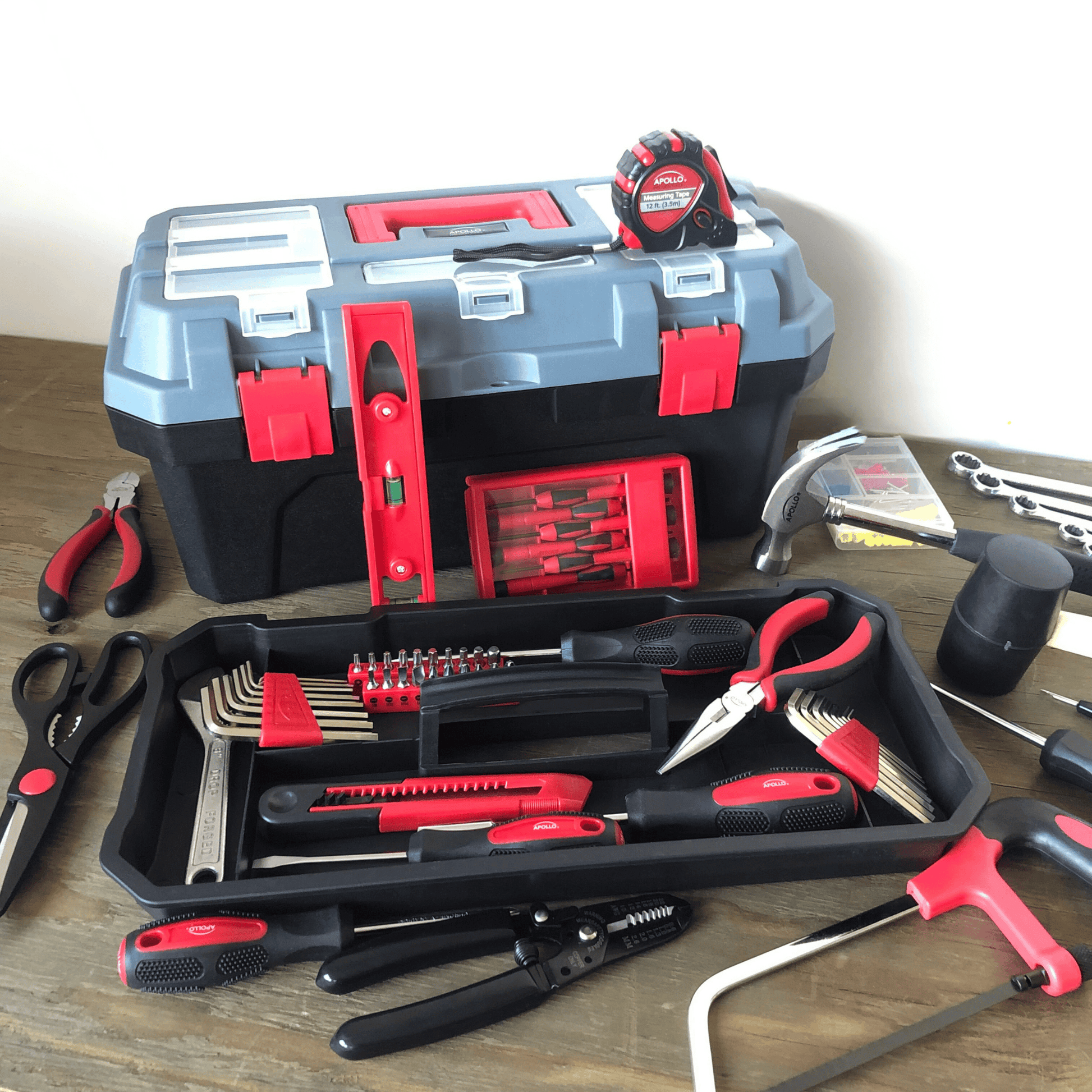 Red 170 Piece Household Tool Kit with New and Improved Tool Box - DT7103 by Apollo Tools