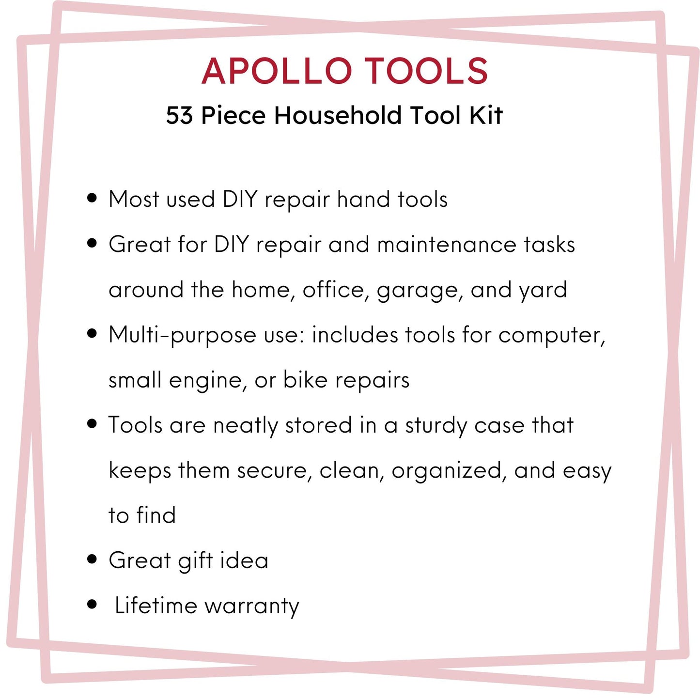 53 Piece Household Tool Kit - DT9408 by Apollo Tools