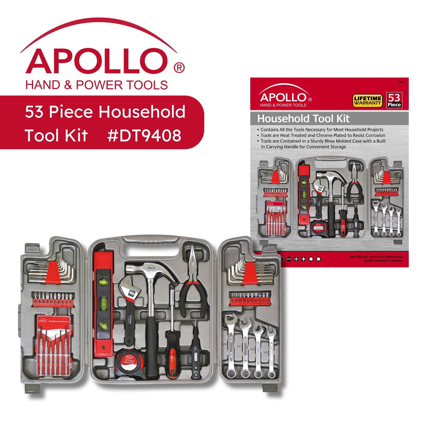 53 Piece Household Tool Kit - DT9408 by Apollo Tools