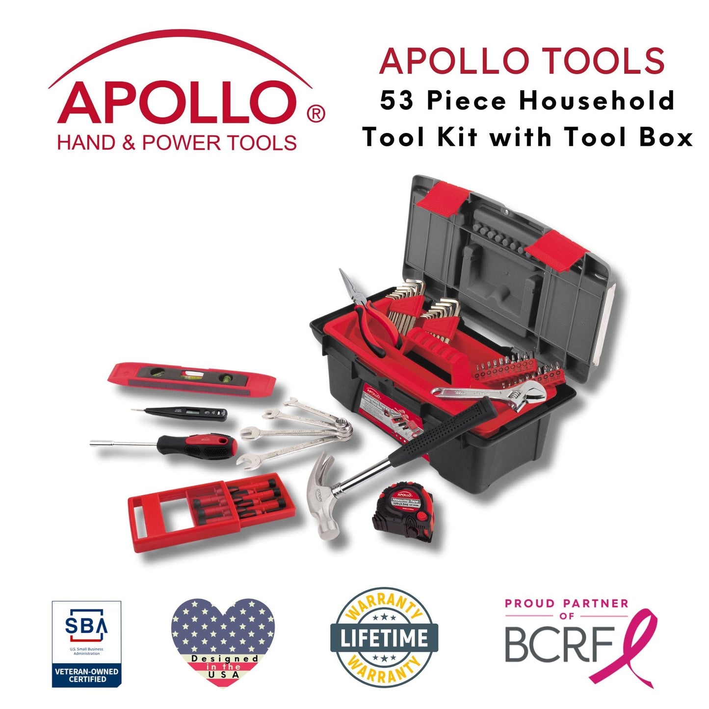53 Piece Household Tool Kit with Tool Box - DT9773 by Apollo Tools