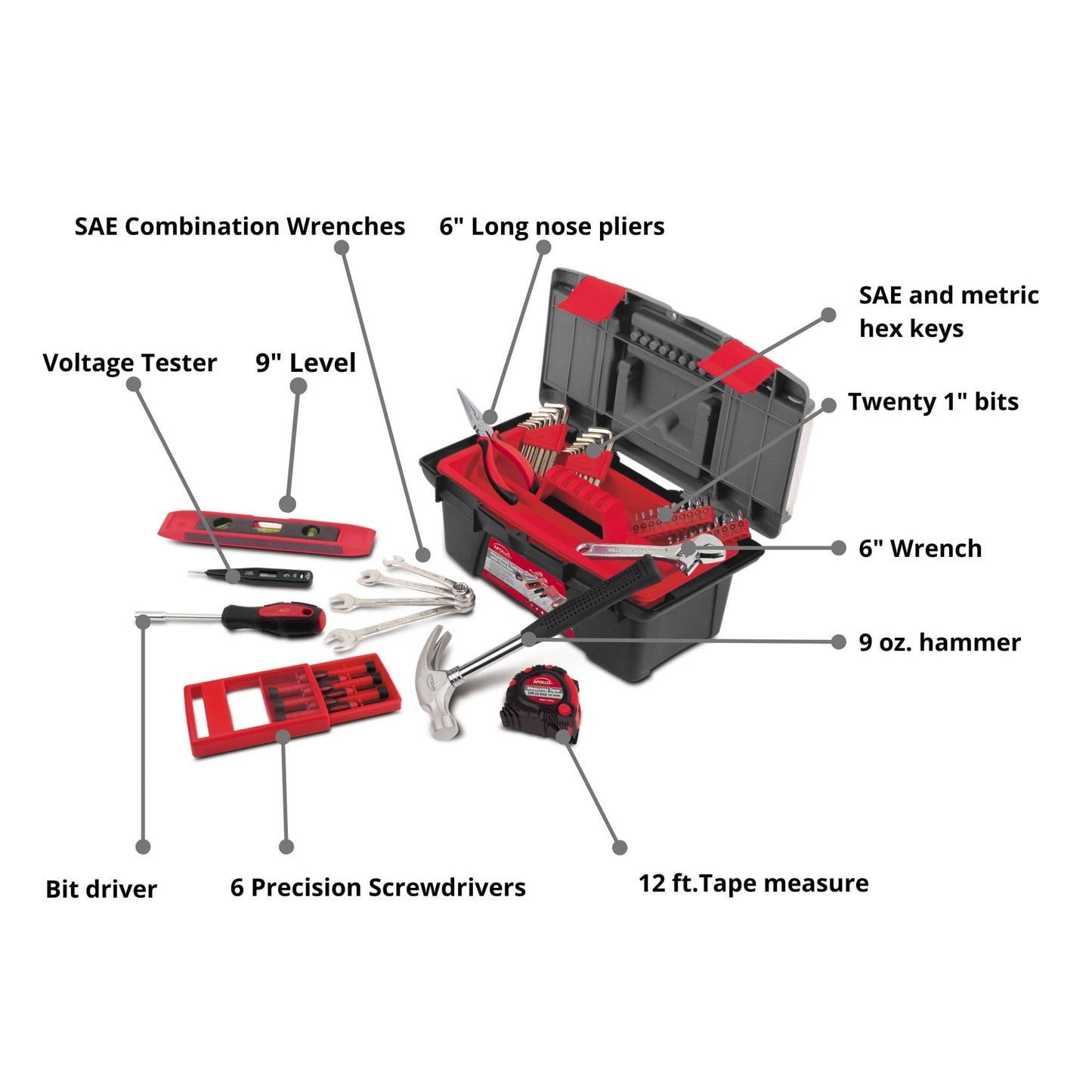 53 Piece Household Tool Kit with Tool Box - DT9773 by Apollo Tools