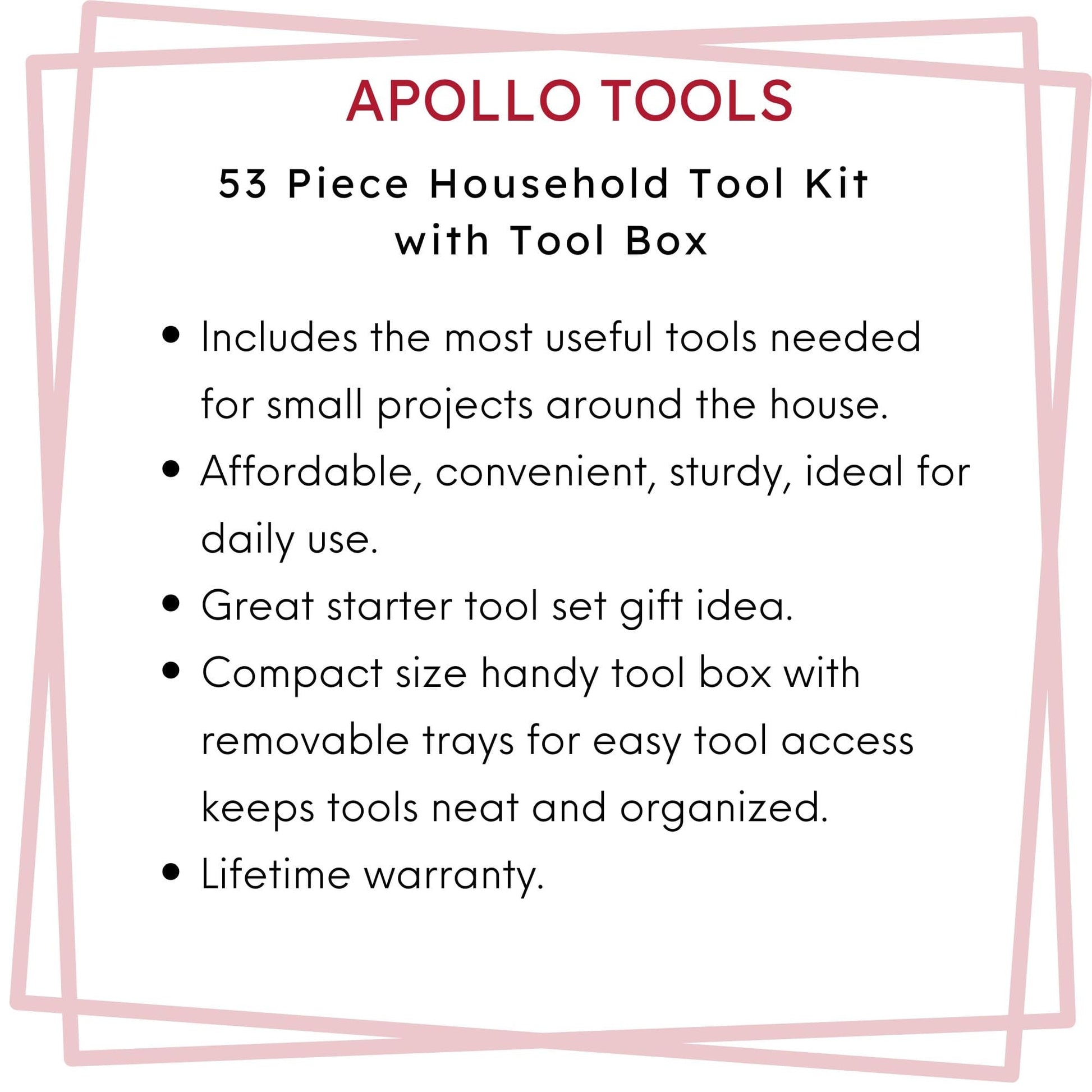 53 Piece Household Tool Kit with Tool Box - DT9773 by Apollo Tools